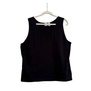 Extra Touch Women’s Black Tank Top Floral V-Neck Size 3X